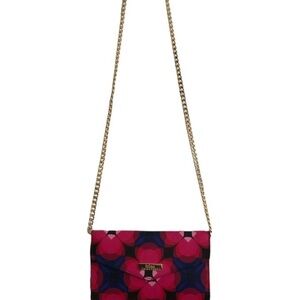 Trina Turk Vibrant Pink and Black Clutch crossbody  with gold  chain